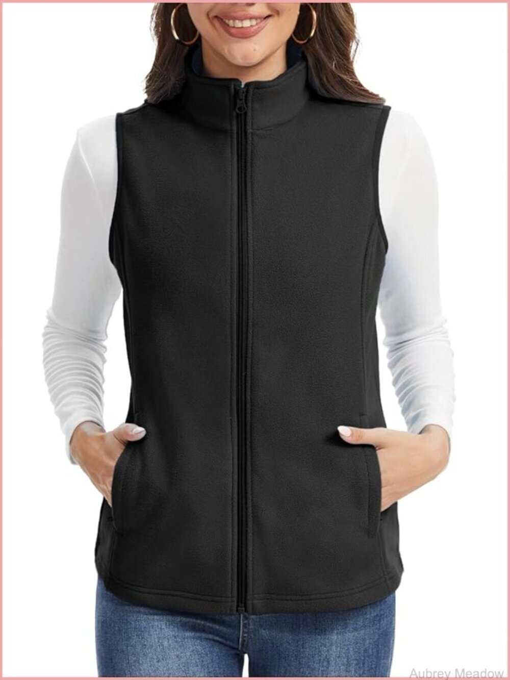 Sleeveless Fleece Vest Zip Front Stand Collar Lightweight